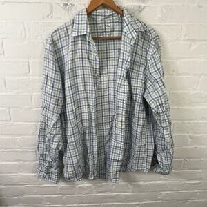 J. Crew Men's Plaid Button-Down Shirt Long Sleeve Collared Neck Gray White SZ L